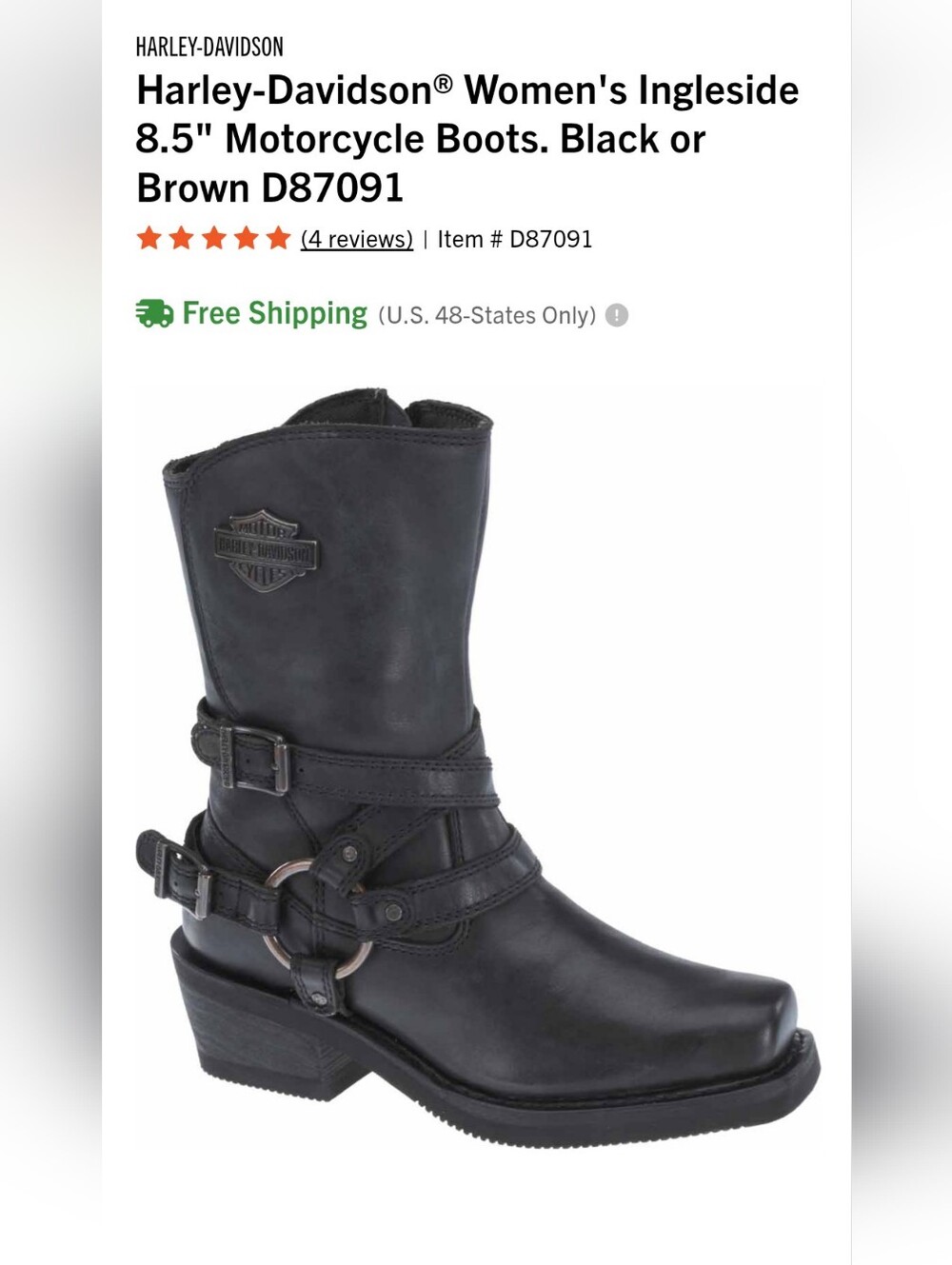 Harley-Davidson Womens Black Motorcycle Harness Boots